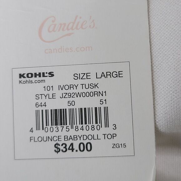 Candie's Women's SZ L Tie-Front Ruffle Strap White Eyelet Babydoll Top New w Tag - Picture 12 of 13